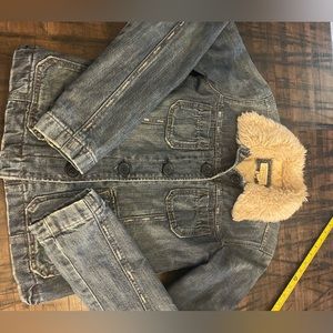 Vintage A&F denim jacket with quilted lining and fur collar